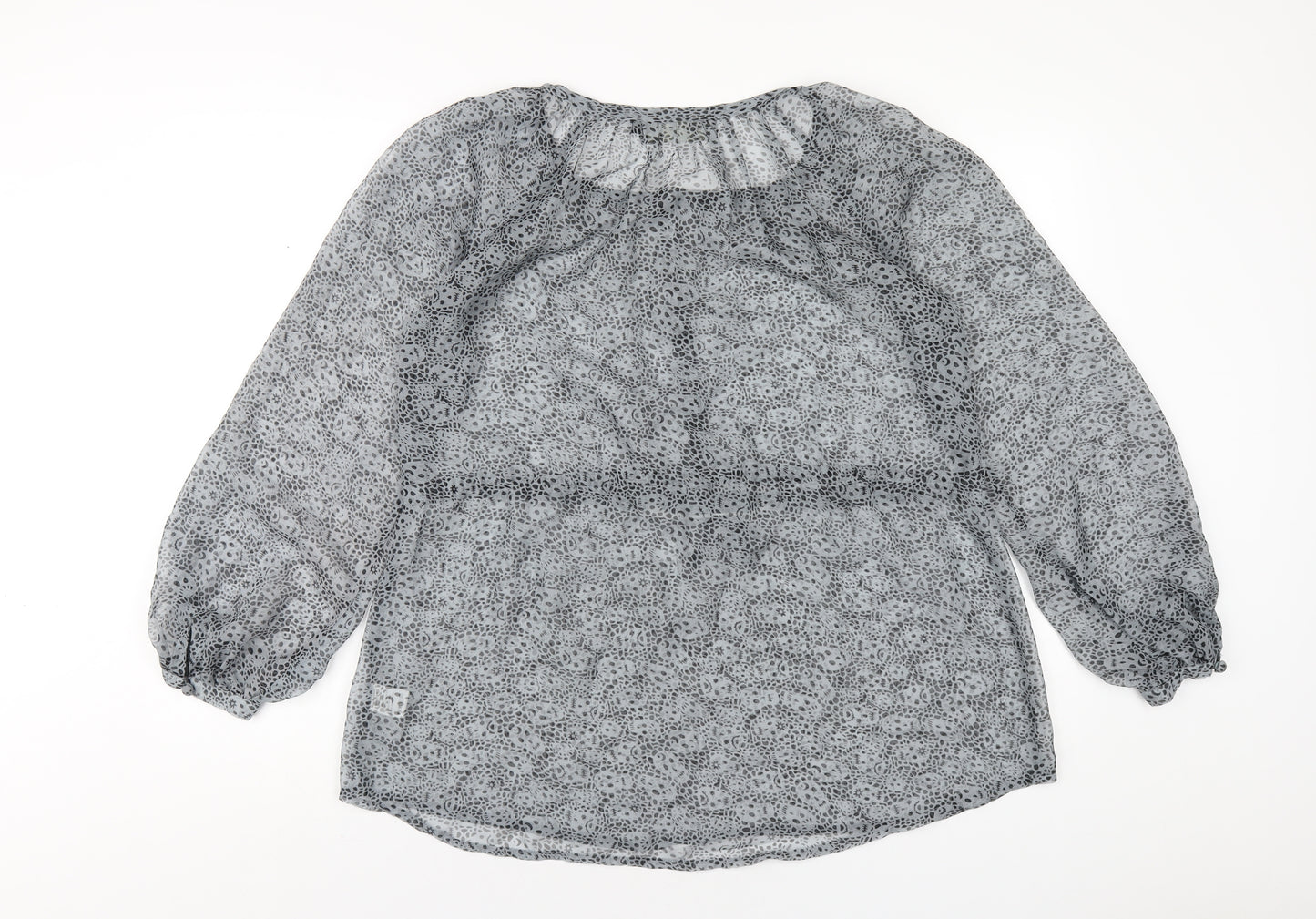 Maggie & Me Womens Grey Geometric Polyester Basic Blouse Size M Round Neck