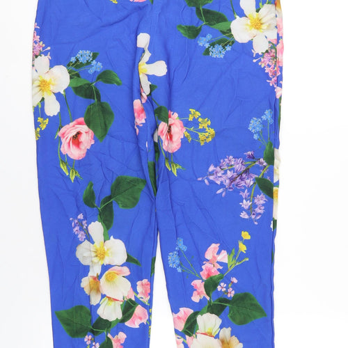 Boohoo Womens Blue Floral Polyester Trousers Size 8 L29 in Regular Zip