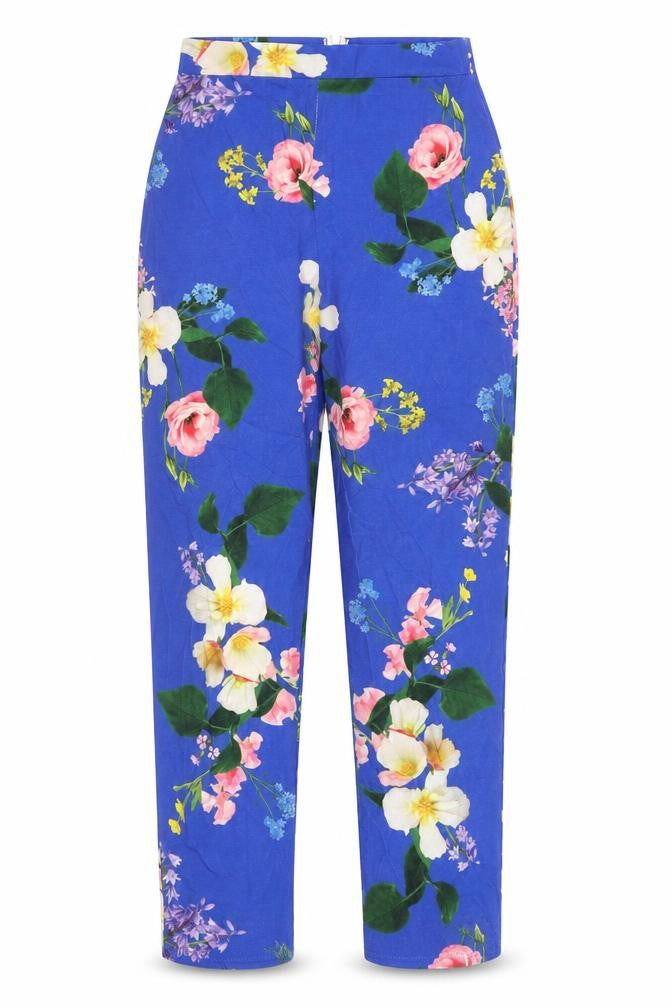 Boohoo Womens Blue Floral Polyester Trousers Size 8 L29 in Regular Zip