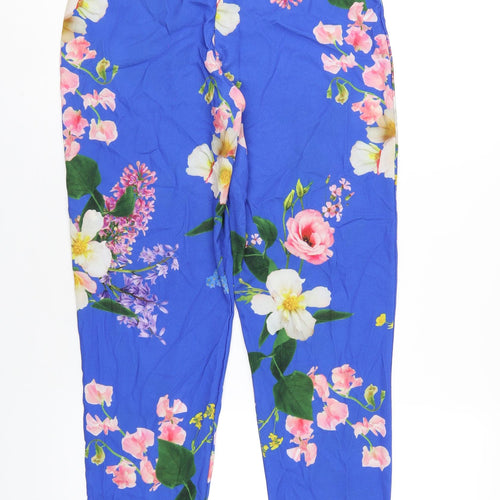 Boohoo Womens Blue Floral Polyester Trousers Size 8 L29 in Regular Zip