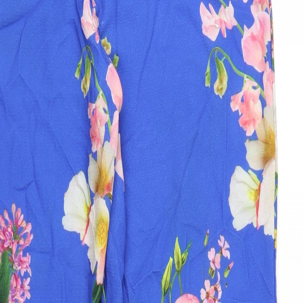 Boohoo Womens Blue Floral Polyester Trousers Size 8 L29 in Regular Zip