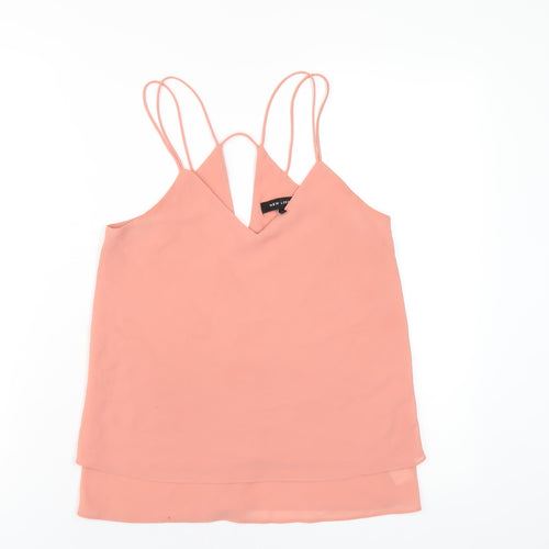 New Look Womens Pink Polyester Camisole T-Shirt Size 6 V-Neck