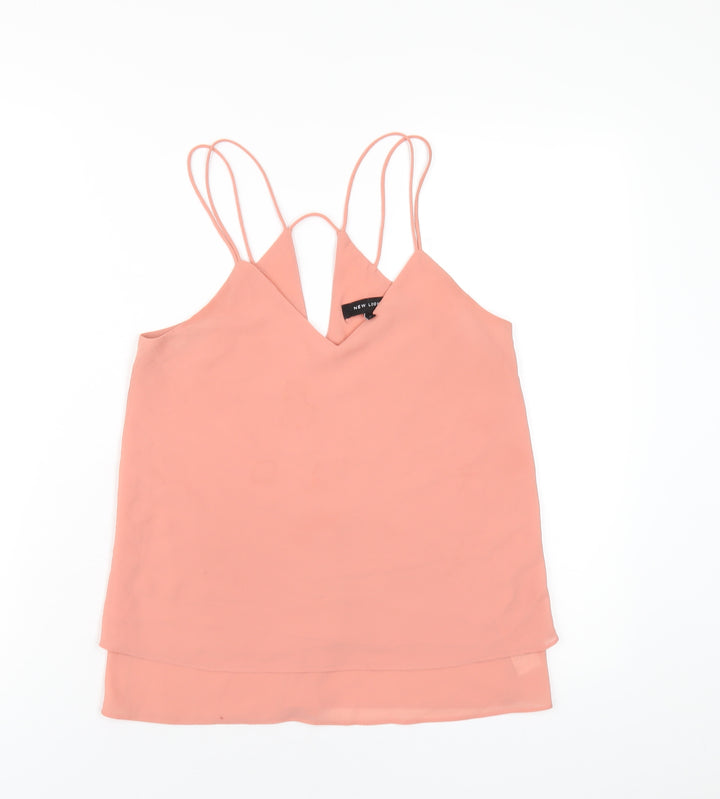New Look Womens Pink Polyester Camisole T-Shirt Size 6 V-Neck
