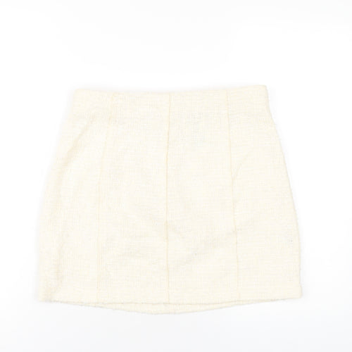 Zara Womens Ivory Polyester A-Line Skirt Size XL Zip