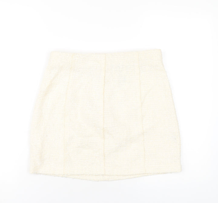 Zara Womens Ivory Polyester A-Line Skirt Size XL Zip