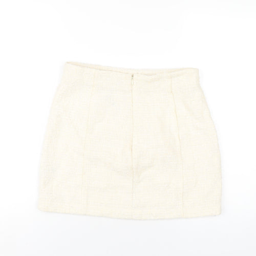 Zara Womens Ivory Polyester A-Line Skirt Size XL Zip