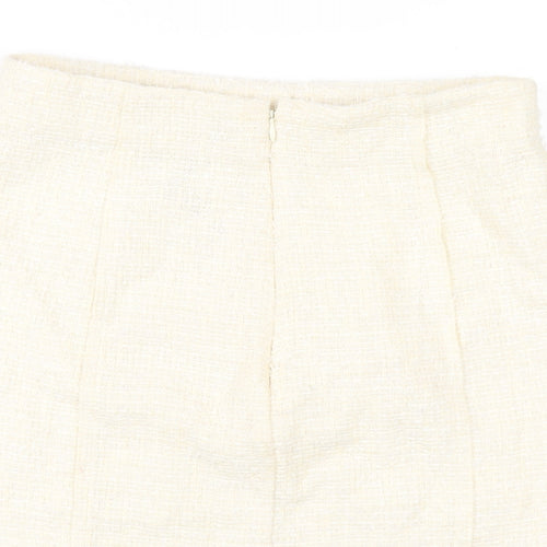 Zara Womens Ivory Polyester A-Line Skirt Size XL Zip