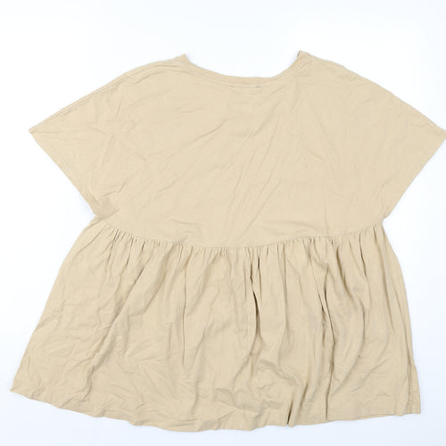 Zara Womens Beige Cotton Basic T-Shirt Size M Round Neck