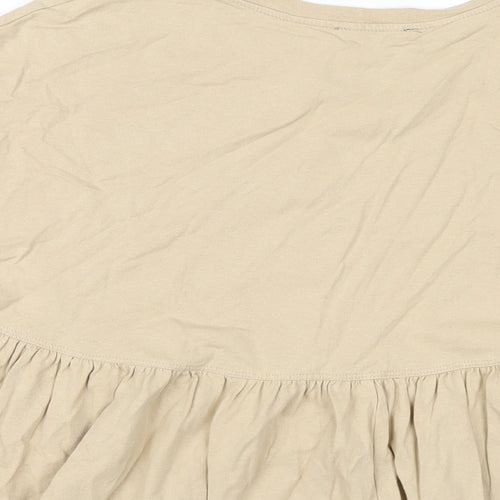 Zara Womens Beige Cotton Basic T-Shirt Size M Round Neck
