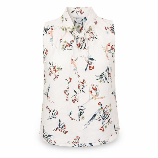Front view of H&M women’s multicoloured geometric polyester basic blouse, size UK 8, v-neck