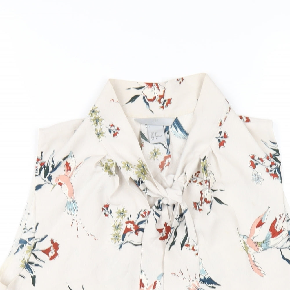 H&M Womens Multicoloured Geometric Polyester Basic Blouse Size 8 V-Neck