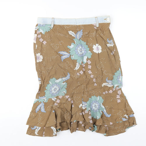 Mango Womens Brown Floral Viscose A-Line Skirt Size 10 Zip
