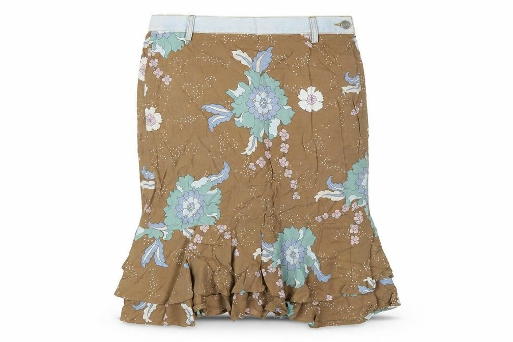 Mango Womens Brown Floral Viscose A-Line Skirt Size 10 Zip
