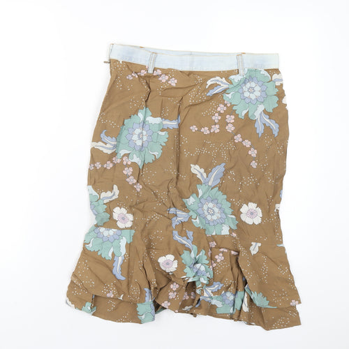 Mango Womens Brown Floral Viscose A-Line Skirt Size 10 Zip