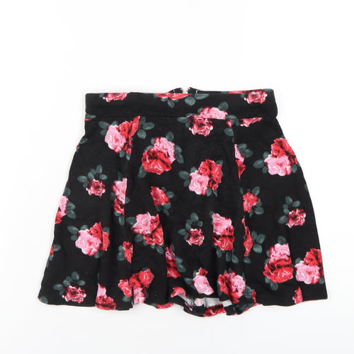 H&M Womens Black Floral Viscose Skater Skirt Size XS Zip