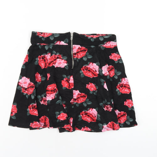 H&M Womens Black Floral Viscose Skater Skirt Size XS Zip