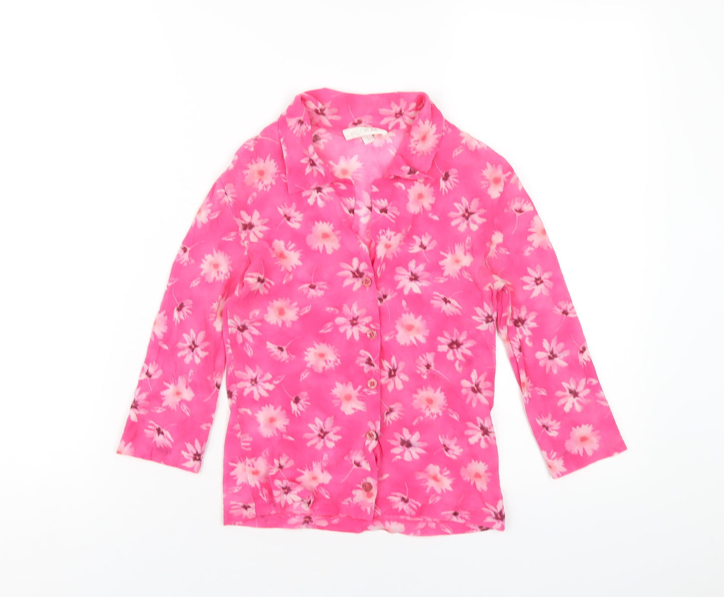 Kookai Womens Pink Floral Polyester Basic Button-Up Size S Collared