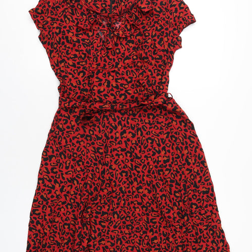 Dorothy Perkins Womens Red Animal Print Viscose A-Line Size 12 V-Neck Zip
