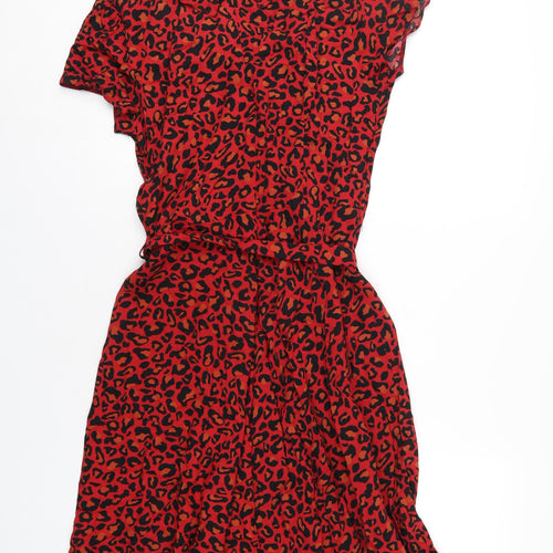 Dorothy Perkins Womens Red Animal Print Viscose A-Line Size 12 V-Neck Zip