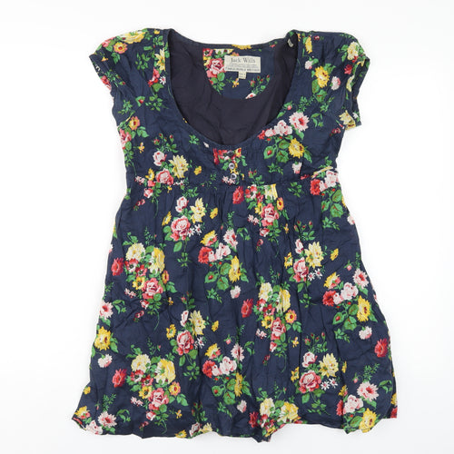 Jack Wills Womens Blue Floral Cotton A-Line Size 8 Scoop Neck Pullover