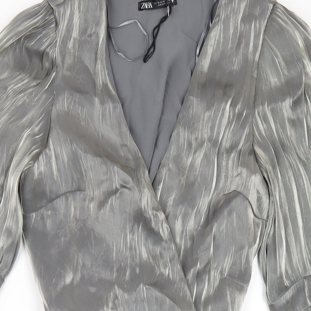 Zara Womens Silver Polyester Wrap Dress Size XS V-Neck Tie