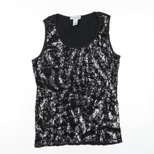 Cruise Wear & Co Womens Black Cotton Basic Tank Size XL Scoop Neck - Sequin