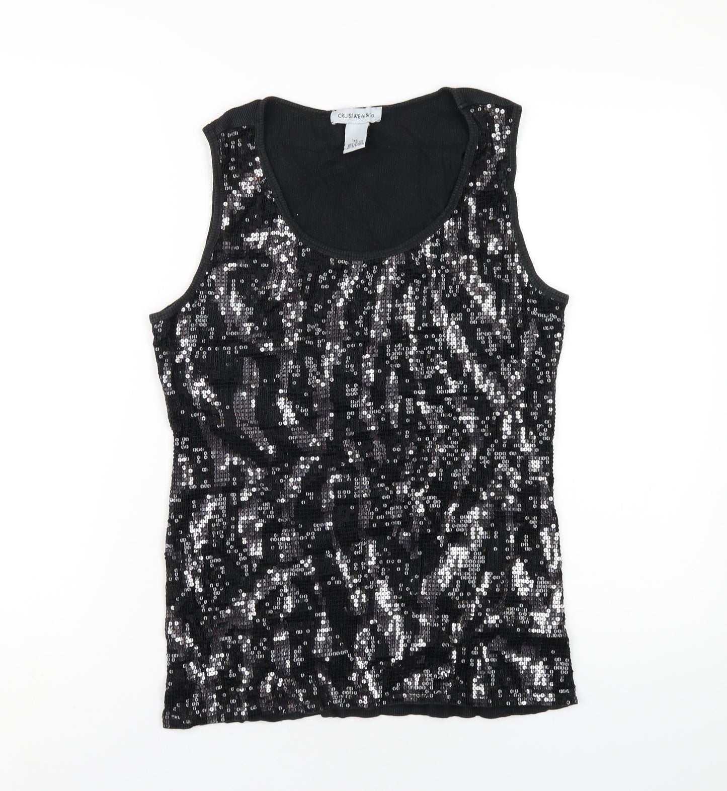 Cruise Wear & Co Womens Black Cotton Basic Tank Size XL Scoop Neck - Sequin