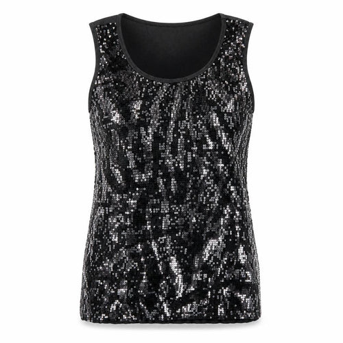 Cruise Wear & Co Womens Black Cotton Basic Tank Size XL Scoop Neck - Sequin