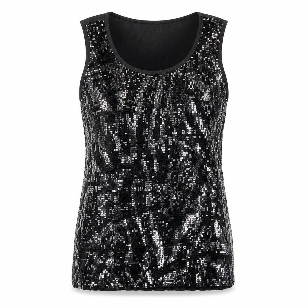 Cruise Wear & Co Womens Black Cotton Basic Tank Size XL Scoop Neck - Sequin