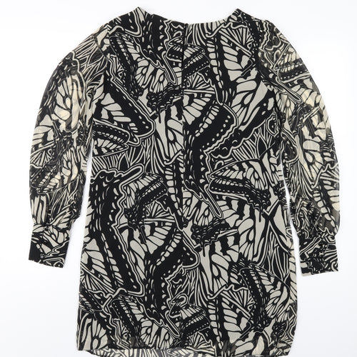 Dorothy Perkins Womens Black Geometric Polyester A-Line Size 10 Round Neck Button