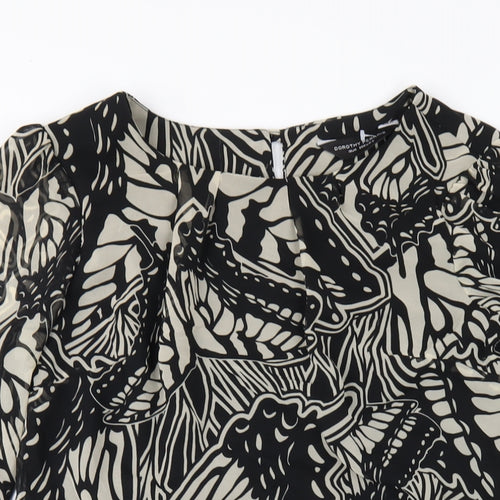 Dorothy Perkins Womens Black Geometric Polyester A-Line Size 10 Round Neck Button