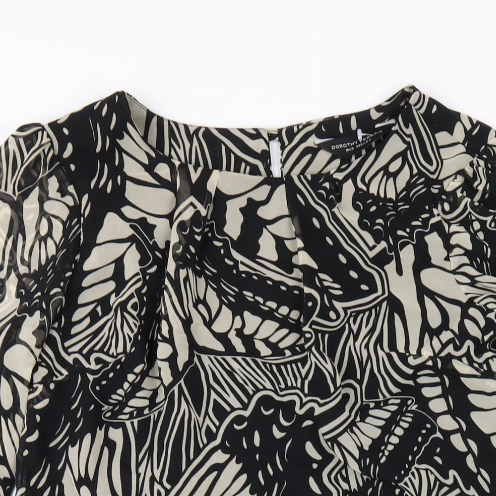 Dorothy Perkins Womens Black Geometric Polyester A-Line Size 10 Round Neck Button
