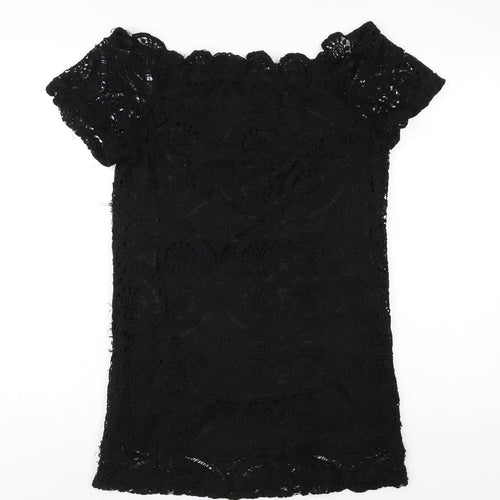 PRETTYLITTLETHING Womens Black Polyester A-Line Size 10 Off the Shoulder Pullover