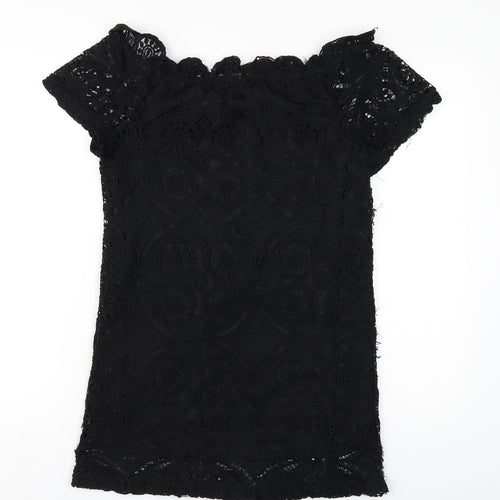 PRETTYLITTLETHING Womens Black Polyester A-Line Size 10 Off the Shoulder Pullover