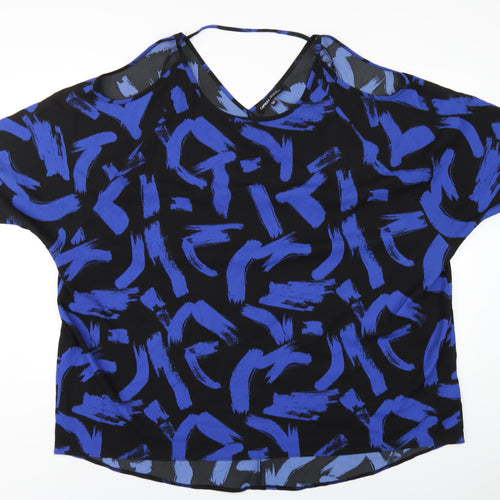 Capsule Womens Blue Geometric Polyester Basic T-Shirt Size 24 Round Neck