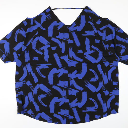 Capsule Womens Blue Geometric Polyester Basic T-Shirt Size 24 Round Neck