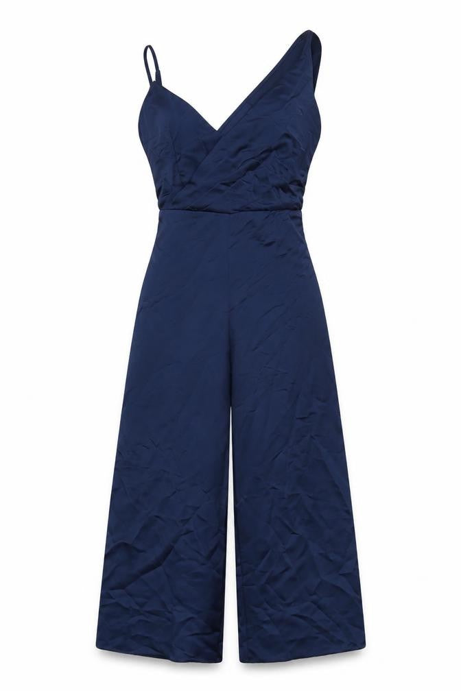 Front view of New Look women’s blue polyester jumpsuit one-piece, size UK 10, 22-inch leg pullover