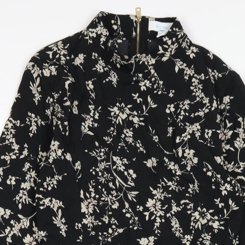 Blue Vanilla Womens Black Floral Polyester A-Line Size 10 Mock Neck Zip