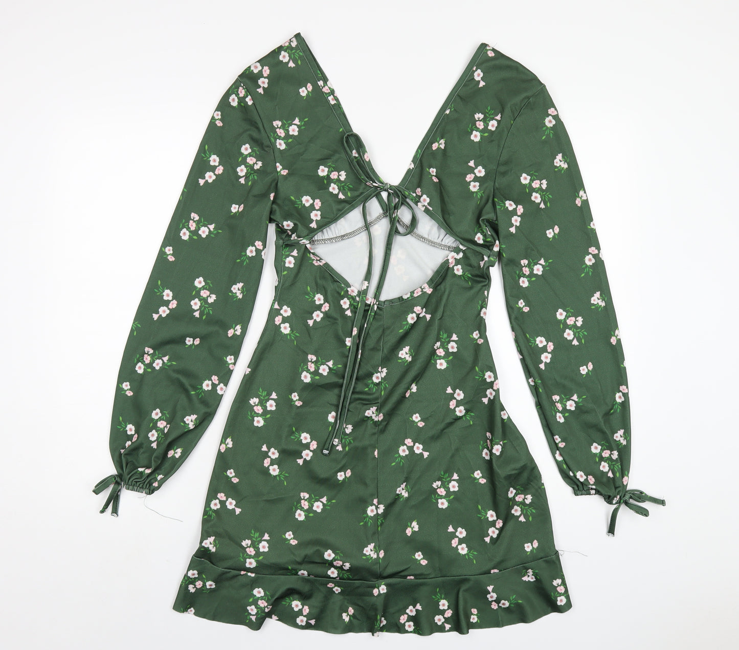 River Island Womens Green Floral Polyester A-Line Size 10 V-Neck Pullover