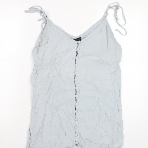 Topshop Womens Blue Viscose A-Line Size 14 V-Neck Button