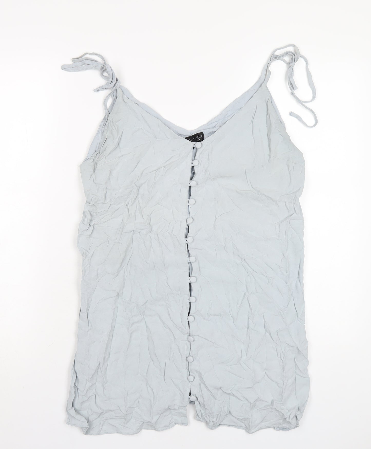 Topshop Womens Blue Viscose A-Line Size 14 V-Neck Button