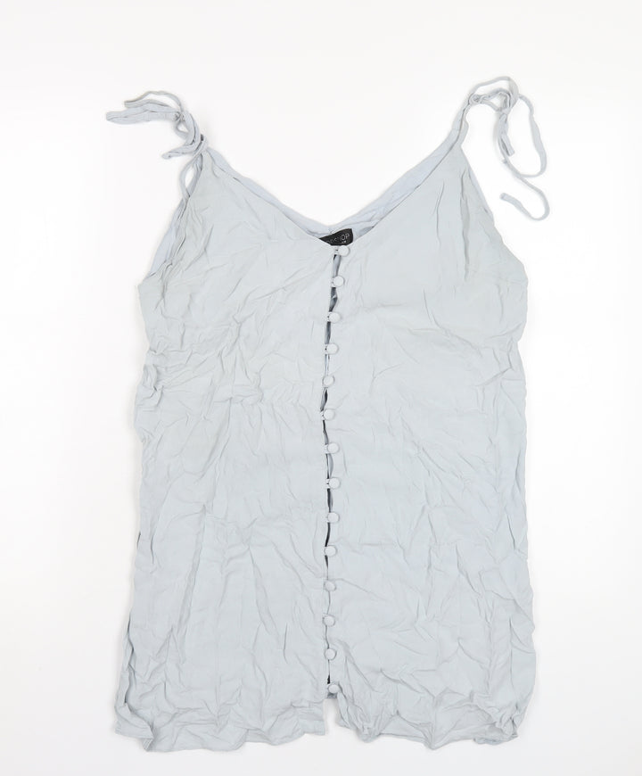 Topshop Womens Blue Viscose A-Line Size 14 V-Neck Button