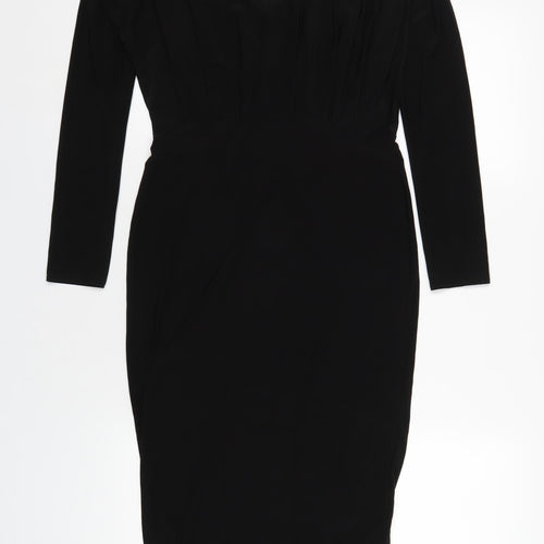 Boohoo Womens Black Polyester Bodycon Size 12 V-Neck Pullover