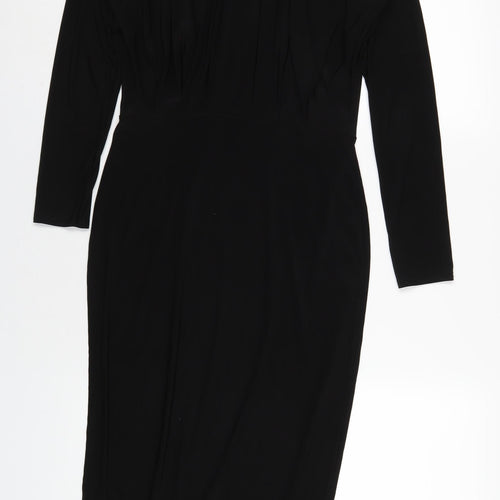Boohoo Womens Black Polyester Bodycon Size 12 V-Neck Pullover