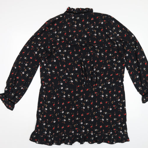 Zara Womens Black Floral Polyester A-Line Size L V-Neck Pullover
