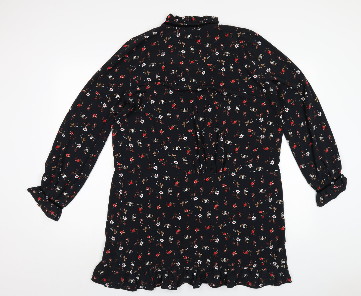 Zara Womens Black Floral Polyester A-Line Size L V-Neck Pullover