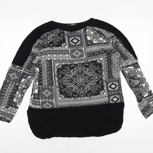 Quiz Womens Black Geometric Viscose Basic T-Shirt Size 10 Round Neck