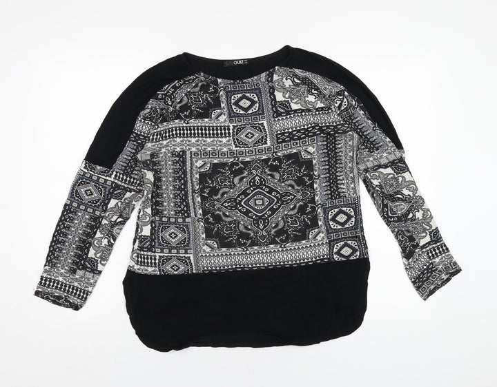 Quiz Womens Black Geometric Viscose Basic T-Shirt Size 10 Round Neck