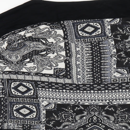 Quiz Womens Black Geometric Viscose Basic T-Shirt Size 10 Round Neck