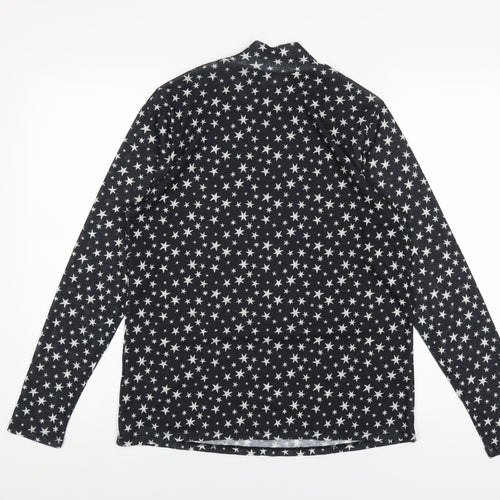 Marks and Spencer Womens Black Geometric Polyester Basic T-Shirt Size 16 Mock Neck